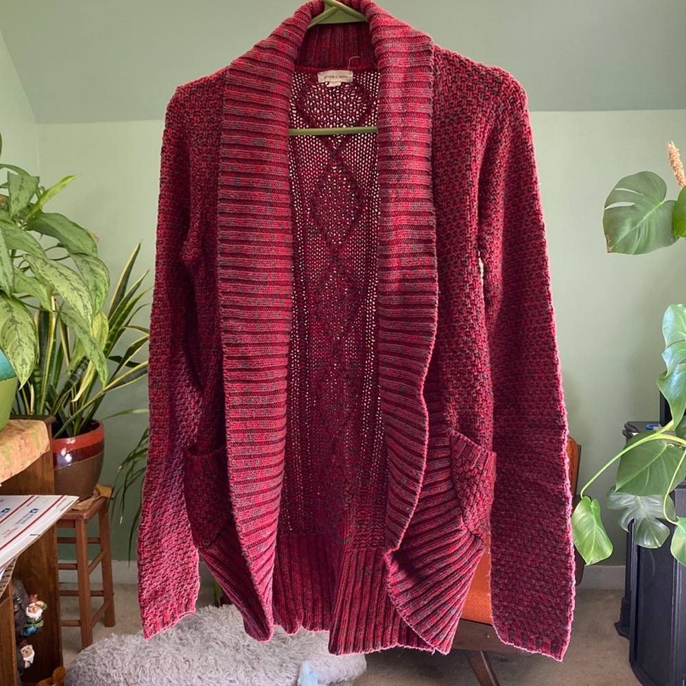 Red/grey sweater cardigan